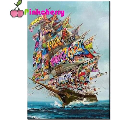 Round Drill 5D DIY Diamond Painting Storm on The Sea Graffiti Art Pirate Ship Embroidery Cross Stitch Full Rhinestone k968