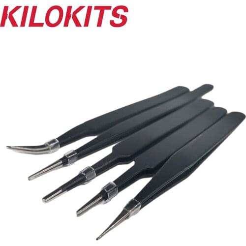 Anti-Static Stainless Steel Tweezers 5-Pack for Modelling Painting Plastic Models Railway Models DIY Miniature