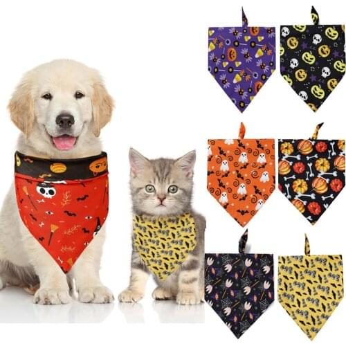 Halloween Dog Bandanas Triangular Bandage Pumpkin Cotton Adjustable Pet Dogs Scarf Bandanas Dog Accessories For Pet Dog Cat