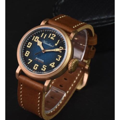 Hruodland F004T Mens Bronze Big Pilot Outdoor Tactical Military Water Resistant Luminous Diving Watch Waterproof 30 ATM