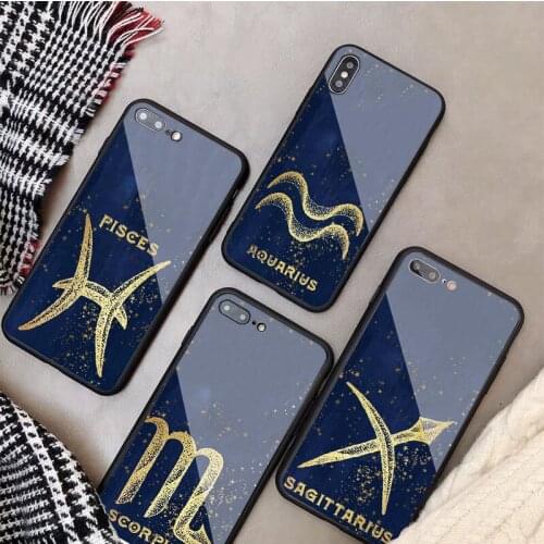 Zodiac Signs Tempered Glass Luxury Phone Case For iphone 12 11 Pro Max X XS XR XSMax 5 6 7 8 PLUS protection Cover Shell
