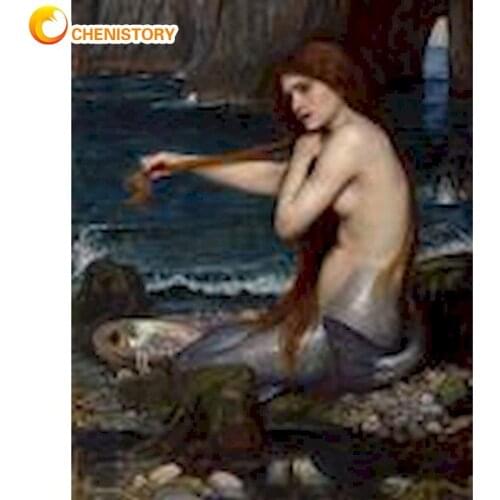 CHENISTORY Mermaid Oil Painting By Numbers For Adults Children Handmade Diy Gift Home Decor Acrylic Paint Drawing Canvas Artcraf