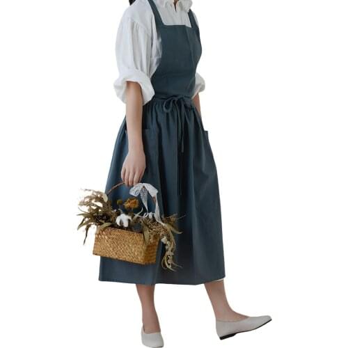 Home Kitchen Cotton Vest Apron Nordic Style Cafe Supplies Waterproof Pleated Apron with Pocket