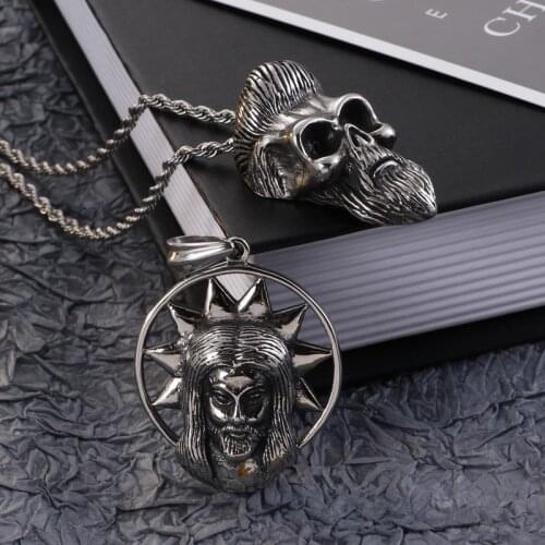 European and American creative 316L stainless steel beard skull pendant Christian Jesus male necklace