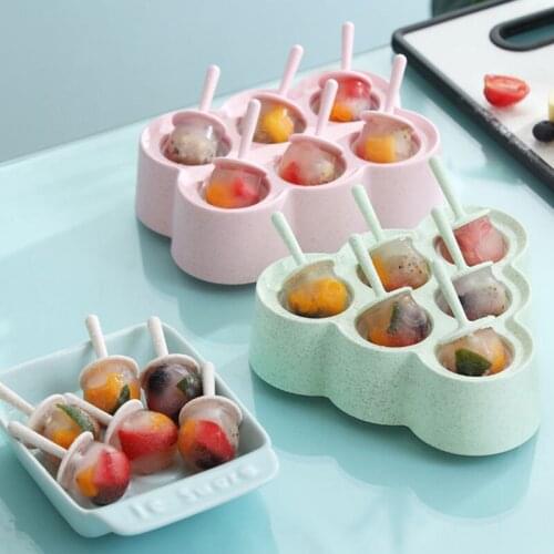 Wheat Straw 6 Grids Ice Cream Mold Home Kids DIY Candy Bar Popsicle Mold Tray Summer Ice Cube Molds