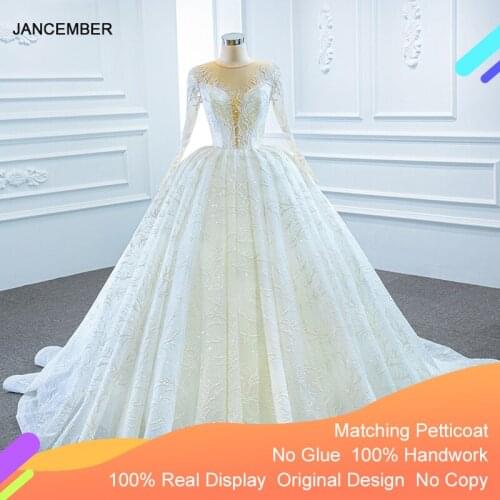 J67168 Jancember White Elegant Wedding Dress 2020 Sexy Deep V-Neck Appliques Beaded Bride Long Ball Gowns