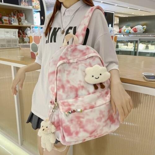 Fashion Womens Backpack Cute Cloud Printing Preppy Style School Bag For Girls Nylon Large Capacity Soft School Backpack