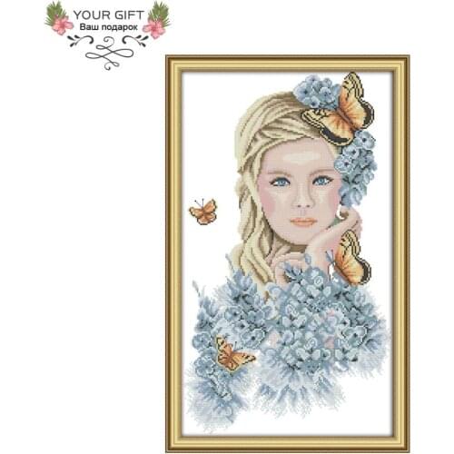 Joy Sunday RA147 14CT 11CT Counted and Stamped Home Decor Madame Butterfly Needlepoint Embroidery DIY Cross Stitch kits