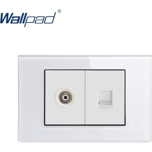 TV TEL Socket Wallpad Luxury Tempered Glass Panel Electric Wall Socket Weak Electricity Outlets For Home