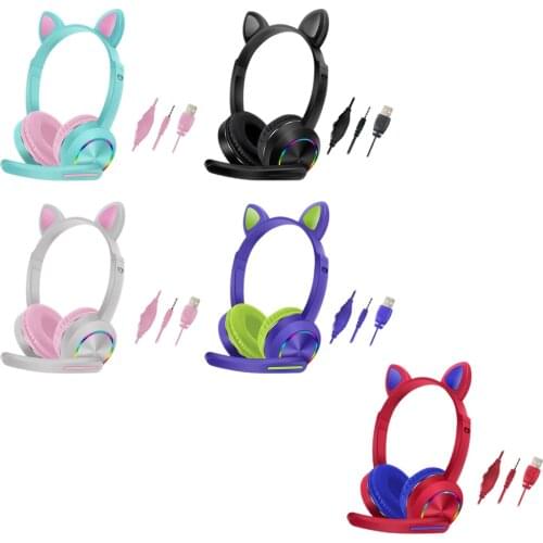 Cat Ear Headphones Gaming Headset with Mic Lightweight Self-Adjusting Over Ear Headphones Gift for Kids Boys & Girls