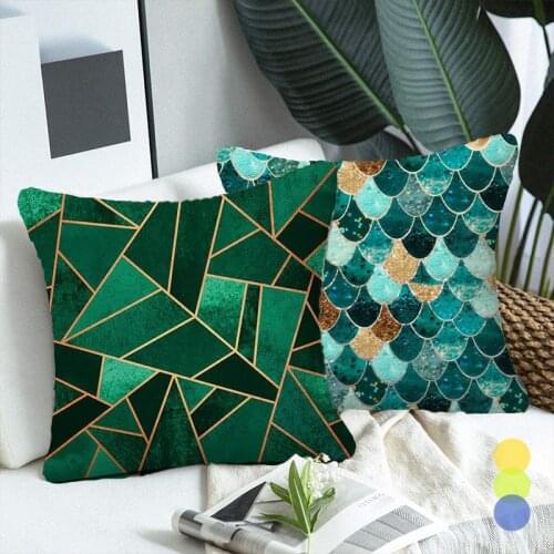 Green Series Peach Skin Cushion Cover Eye Geometry Abstract Decorative Pillowcase for Sofa Bed Living Room Home Decoration 45x45