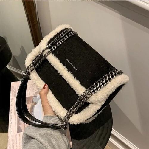 Plush Square Crossbody bag 2020 Winter New High-quality PU Leather Womens Designer Handbag Chain Shoulder Messenger Bag Purses