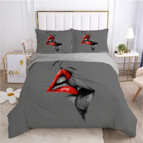 Duvet cover set pillowcase euro 2.0 1.5 family for home 3D luxury Bedding set bed linen bedclothes 4-7pcs kiss Red lips