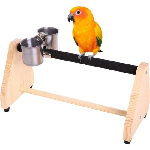 Parrot Play Wood Stand Bird Grinding Perch Table Platform Birdcage Stands Feeder Dish Cup Portable Playstand Small Cockatiels
