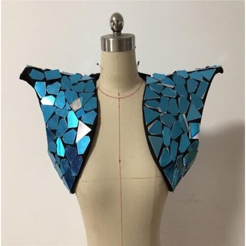Q04 Party cosplay dance wears stage costumes silver mirror glass shoulder dj mirror outfit vest bar perform outfit disco rave dj