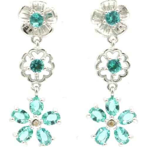 31x11mm Flowers Shape Created Pink Morganite Aquamarine For Sister Daily Wear Silver Earrings Wholesale Drop Shipping