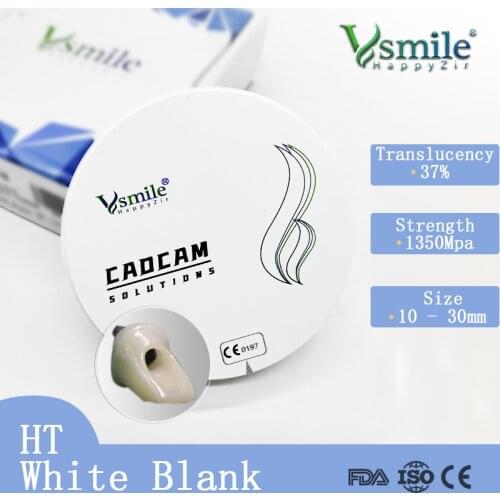 37% Translucency 1350Mpa Strength HT Zirconia White Blank for Making Copying With Amann Girrbach CADCAM System
