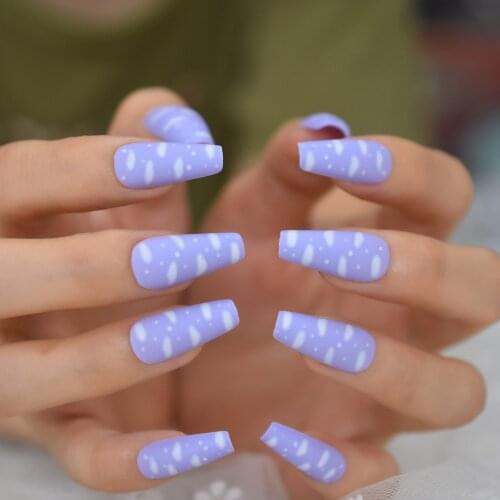 Light Purple Cloud Cute Artificial Nail Long Matte Pre-designed Coffin False Nail Salon Fingernail Tips