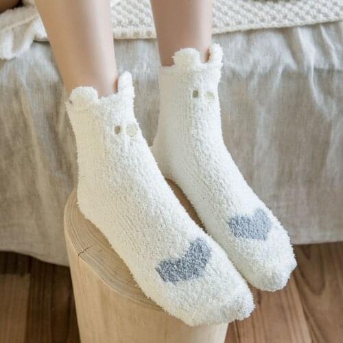 Thick warm sleep socks slippers socks Thicken Women Girls Print Stripe Casual Non Slip Warm Winter Mid Tube Cute Socks