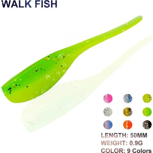 WALK FISH 20PCS/Lot 50mm/0.9g Soft Fishing Lure Two-Color Tip Tail Lure Bionic Soft Worm Baits Silicone Baits For Carp Fishing