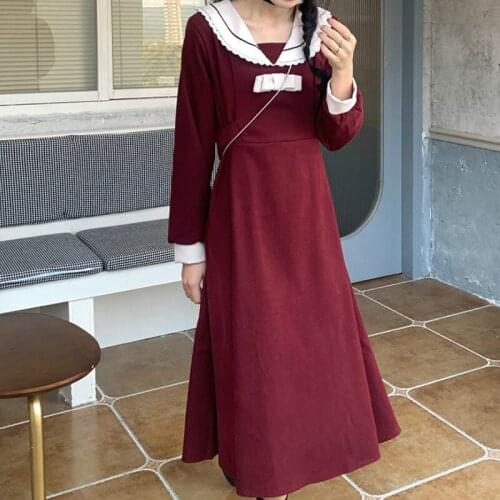 Japanese Cute Kawaii Sweet Girl Lolita Dress Tender Preppy Fairy Vintage Elegant Offiec Lady All-Match Sweet Bow A-Line Dress