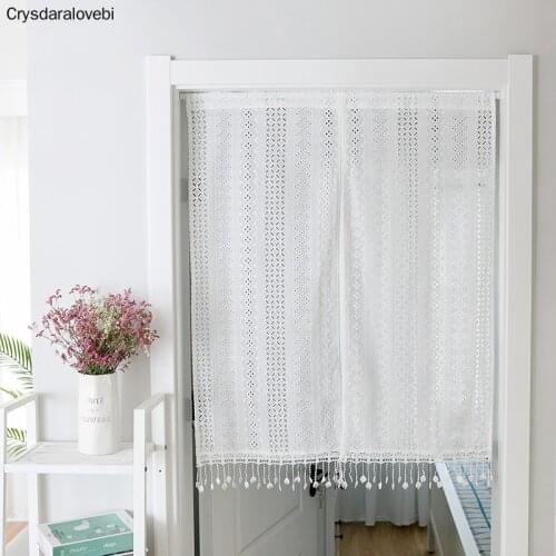 100% Cotton Curtains Door Curtain home decor Cortina Crochet Lace Curtain With tassel White Kitchen Curtain Blinds decorative