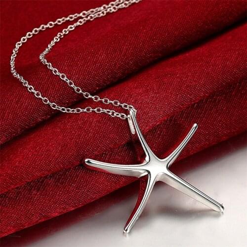 925 Sterling Silver Chain Starfish Pendant Necklace For Women Wedding Engagement Fashion Charm Jewelry Gift