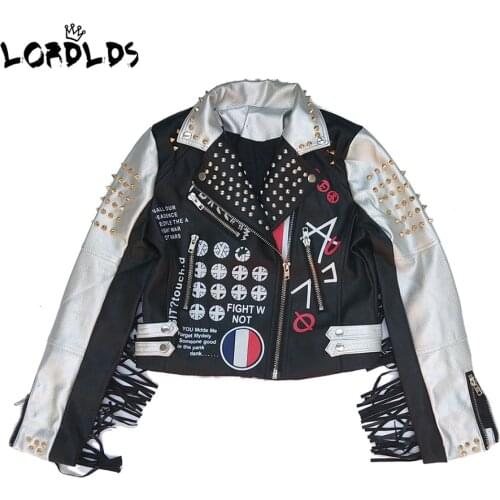 LORDLDS Women Leather Tassel Jacket 2019 New Biker Motorcycle Punk Style Black DJ zipper rivet Jackets