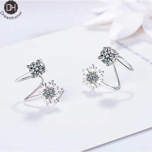 Dreamhonor Women Fashion 2021 Elegant Earrings 925 Sterling Silver Zirconia Flower Clip Earrings Without Piercing Charm Jewelry