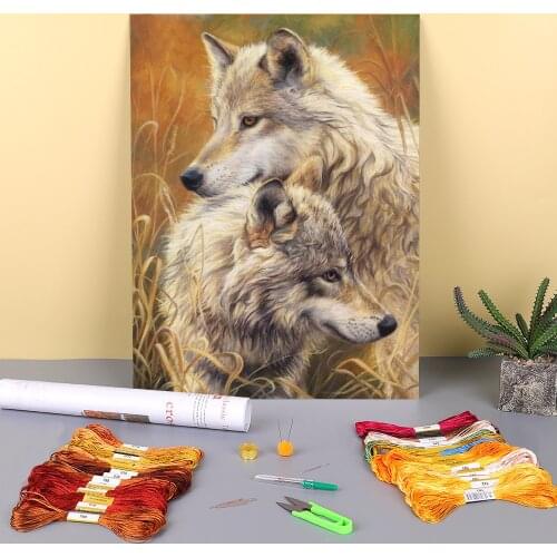 Animal Wolf Pre-Printed 11CT Cross-Stitch Patterns DIY Embroidery DMC Threads Sewing Handiwork Painting Knitting Room Design