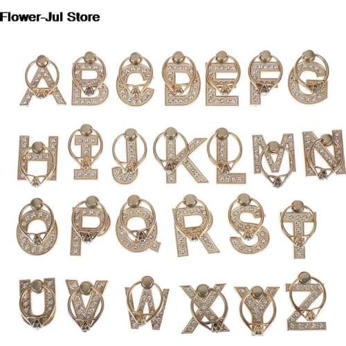 1pc 360 Degree Diamond Metal Letter A-Z Finger Ring Smartphone Stand Holder Mobile Phone Holder For iPhone 6s 7 8