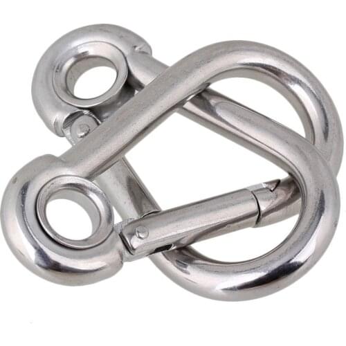 2pcs 8cm 304 stainless steel silver M8 carabiner spring Camping climbing safe lock hook eyelet link