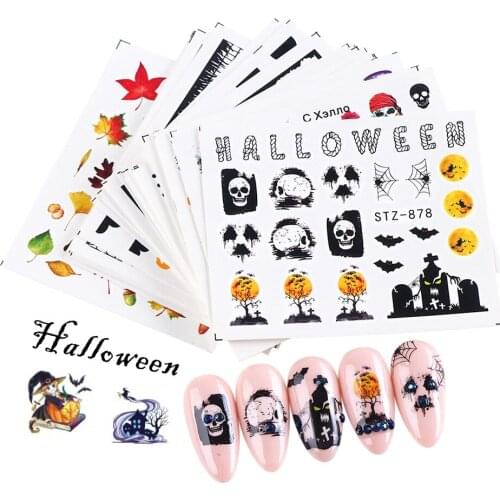 24pcs/set Halloween Bat Letters 3D Design Stickers Set Finger Nail Art Sticker Transfer Decals for Nail Art Decorations Tips