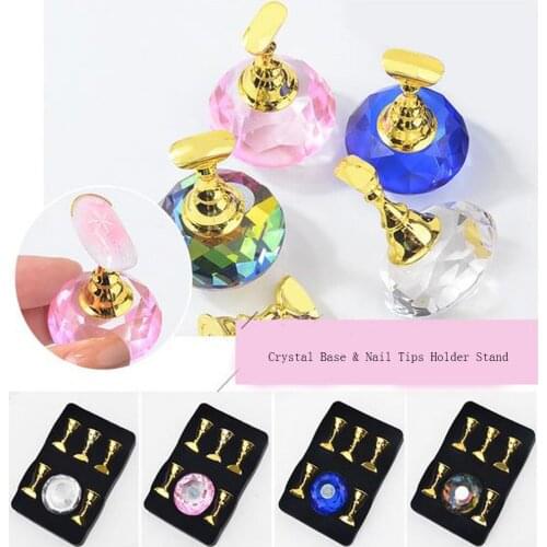 5 Pieces Nail Tips Holder Stand With Dreamy Style Nail Art Display Rack Stylish Crystal Base Designs,Displaying for Nail Art