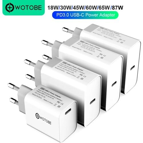 USB-C Power Adapter 18W 30W 45W 60W 65W 87W PD/QC3.0 Charger For xiaomi USB-C Laptops MacBook Pro iphone 11 iPad proS9/S10 P30
