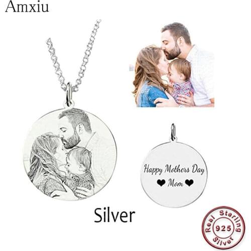 Amxiu Customized Family Lovers Picture Pendant Personalized 925 Sterling Silver Necklace Engrave Name Photo Necklace Jewelry
