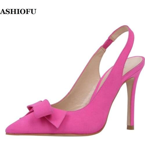 ASHIOFU Handmade New Womens Stiletto High Heel Pumps Butterfly-knot Party Prom Dress Shoes Slingback Evening Daily Wear Shoes