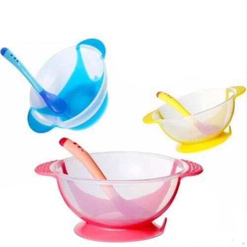 Child Food Bowl Learning Dishes Service Plate/Tray Suction Cup Baby Dinnerware Set Temperature Sensing Feeding Spoon