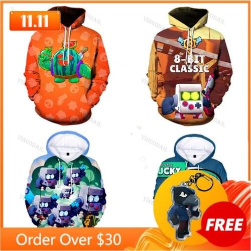 8-Bit Spike Browls Shark Leon Thin Childrens Wear Kids Hoodie Shooting Game 3d Sweatshirt Browlers Boys Girls Tops Teen Clothes