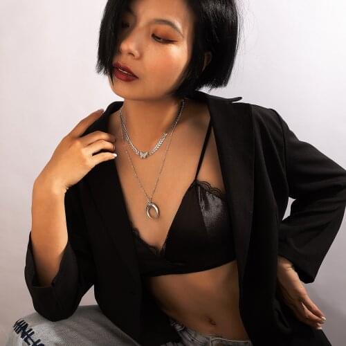 Docona Charm Crystal Butterfly Clavicle Chain for Women Ancient Silver Color Cattle Angle Necklace Ladies Party Jewelry 17459