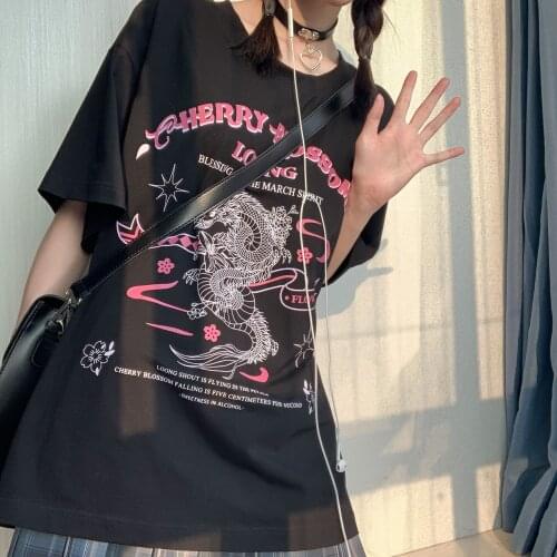 Streetwear tops women T-shirt ulzzang Harajuku vintage Chinese dragon print T-shirt summer new Oversize loose casual women tee