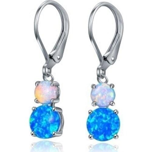 FYSL Silver Plated Layer Round Many Colors Opalite Opal Dangle Earrings for Women Trendy Jewelry