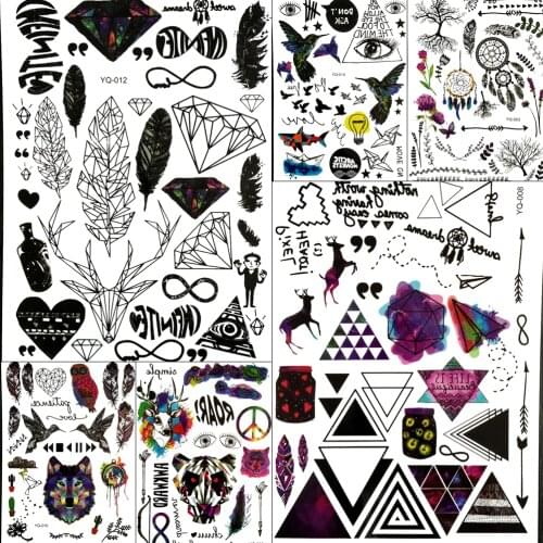 Geometric Temporary Tattoo Stickers Kids Children Waterproof Fake Cartoon Cute Small Tattoo Galaxy Watercolor Tatoos Diamonds