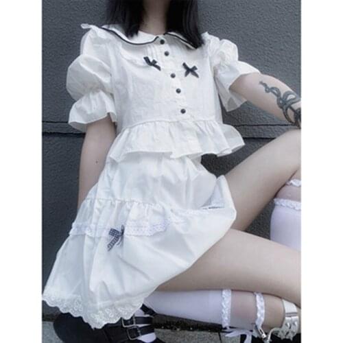 Harajuku Soft Girl Suit Cute Bow Shirt Tops Mini Cake Skirt Sweet Girls Female Clothes Set AFC1049