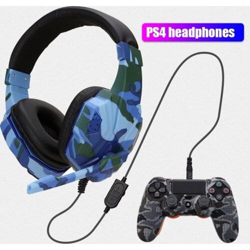 Camouflag 3.5 Jack Gaming Headset For PS4 PS5 PC, Wired Gamer Headphones with Mic, Phone Gaming Helmet, Silicone cover For PS4