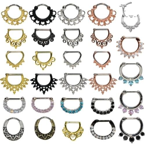 1pcs 16G Surgical Steel Indian Nose Septum Rings Women Crystal Ear Helix Clicker Piercings Earring Septums Hoop Piercing Jewelry