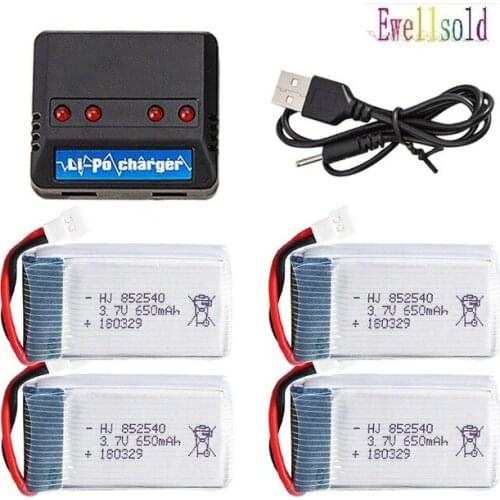 2pc 3pc 4pc 3.7V 650mAh Drone Rechargeable Li-polymer Battery + USB Charger set For X5C X5C-1 X5 H5C Quadcopter