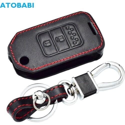 2 Buttons Leather Car Key Case For Honda Crider Accord Jade CRV Folding Remote Fob Cover Keychain Holder Protector Bag Accessory