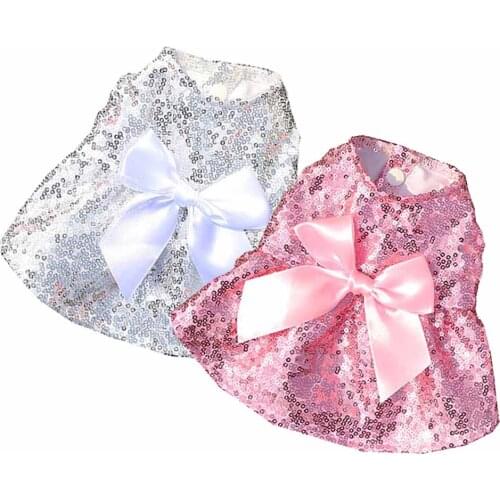 Summer Pet Clothes Sequin Dog Dress for Small Dogs Skirt Princess Dog Wedding Dresses Yorkies Bowtie Clothes For Dogs Cat Dress