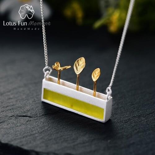 Lotus Fun Moment Real 925 Sterling Silver Natural Stone Handmade Fashion Jewelry Minimalism Necklace with Pendant for Women